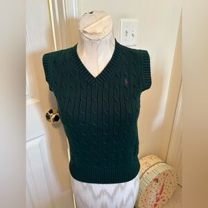 Polo Ralph Lauren forest green /purple polo embroidered sweater M 10-12 new